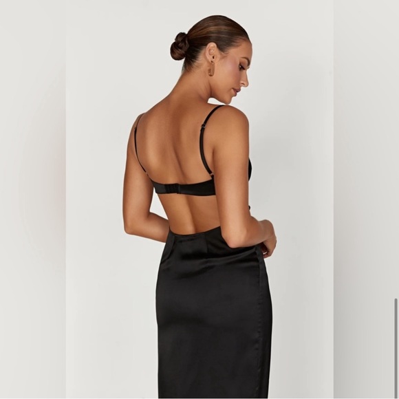 NWT Meshki Zuleyka Black Silky Satin Maxi Dress - Classy & Sexy - Picture 2 of 6